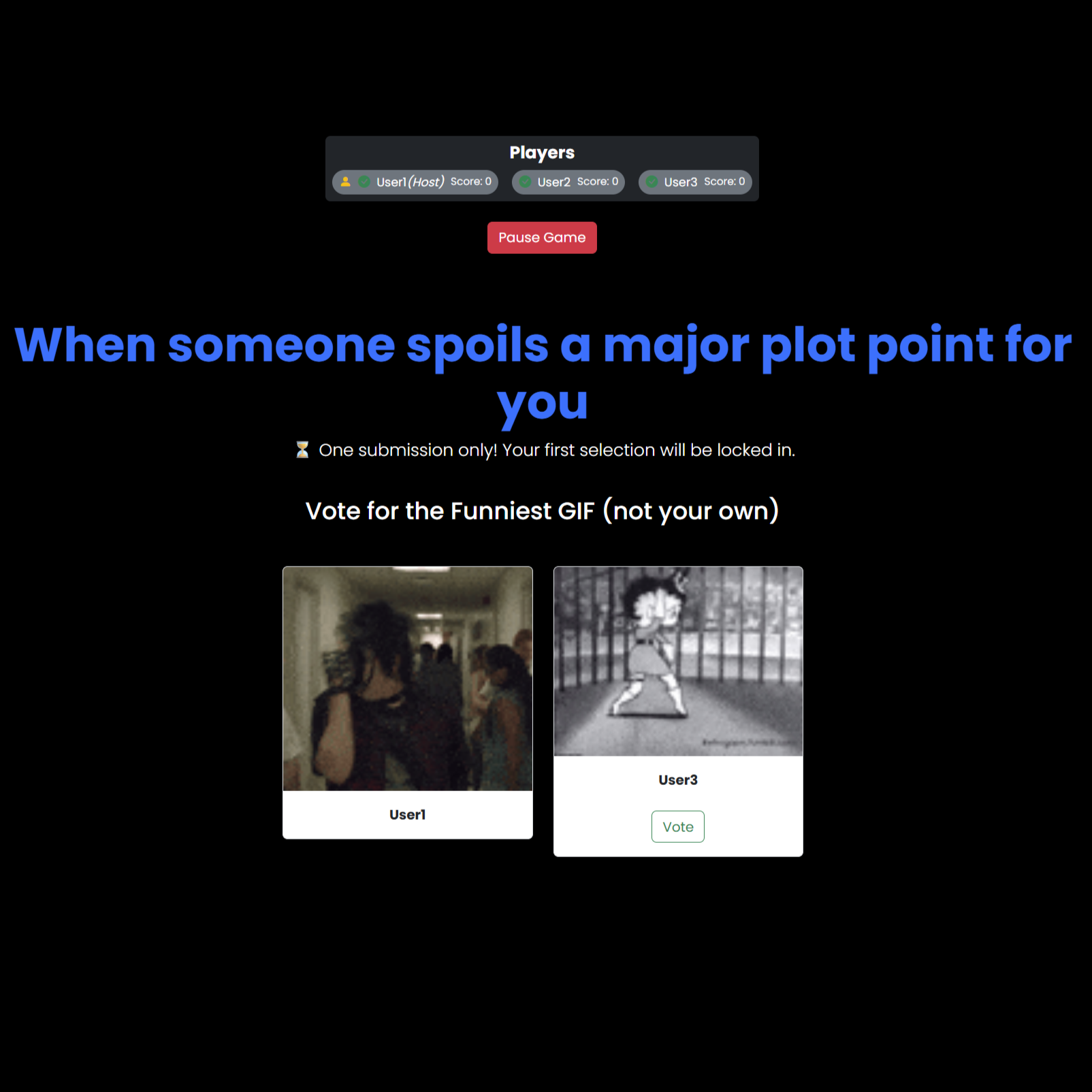 GIF Reaction Game Interface